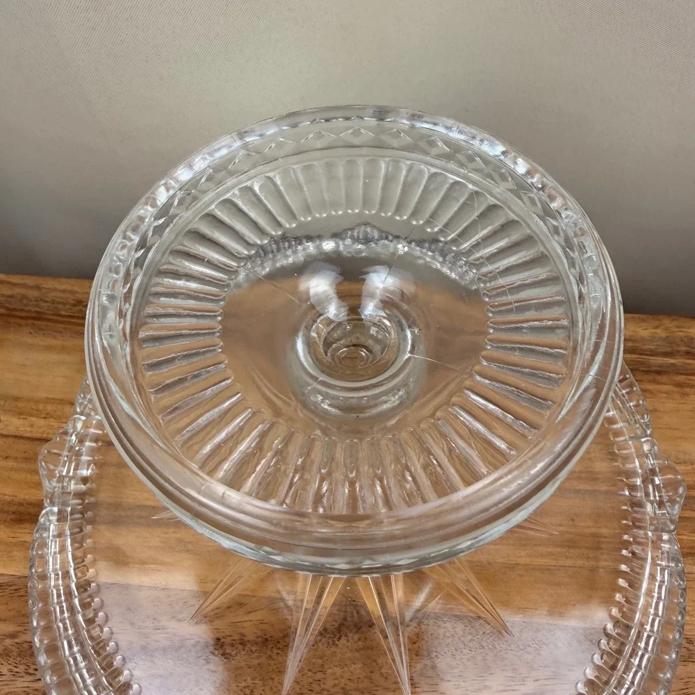 Antique EAPG McKee Aurora Diamond Horseshoe Clear Glass Pedestal Cake Stand 10